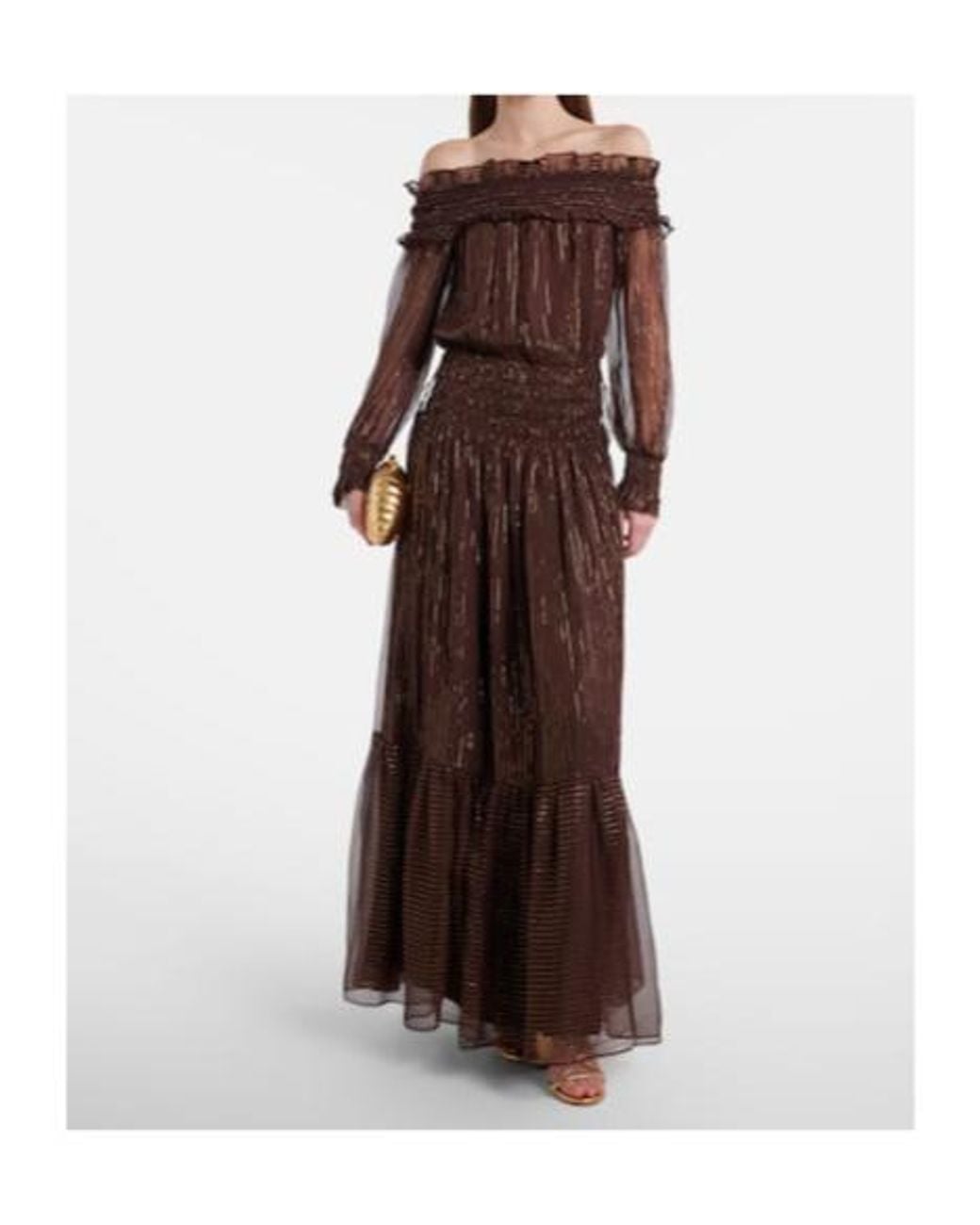 Self-Portrait Brown Shirred Silk-Blend Georgette Maxi Dress