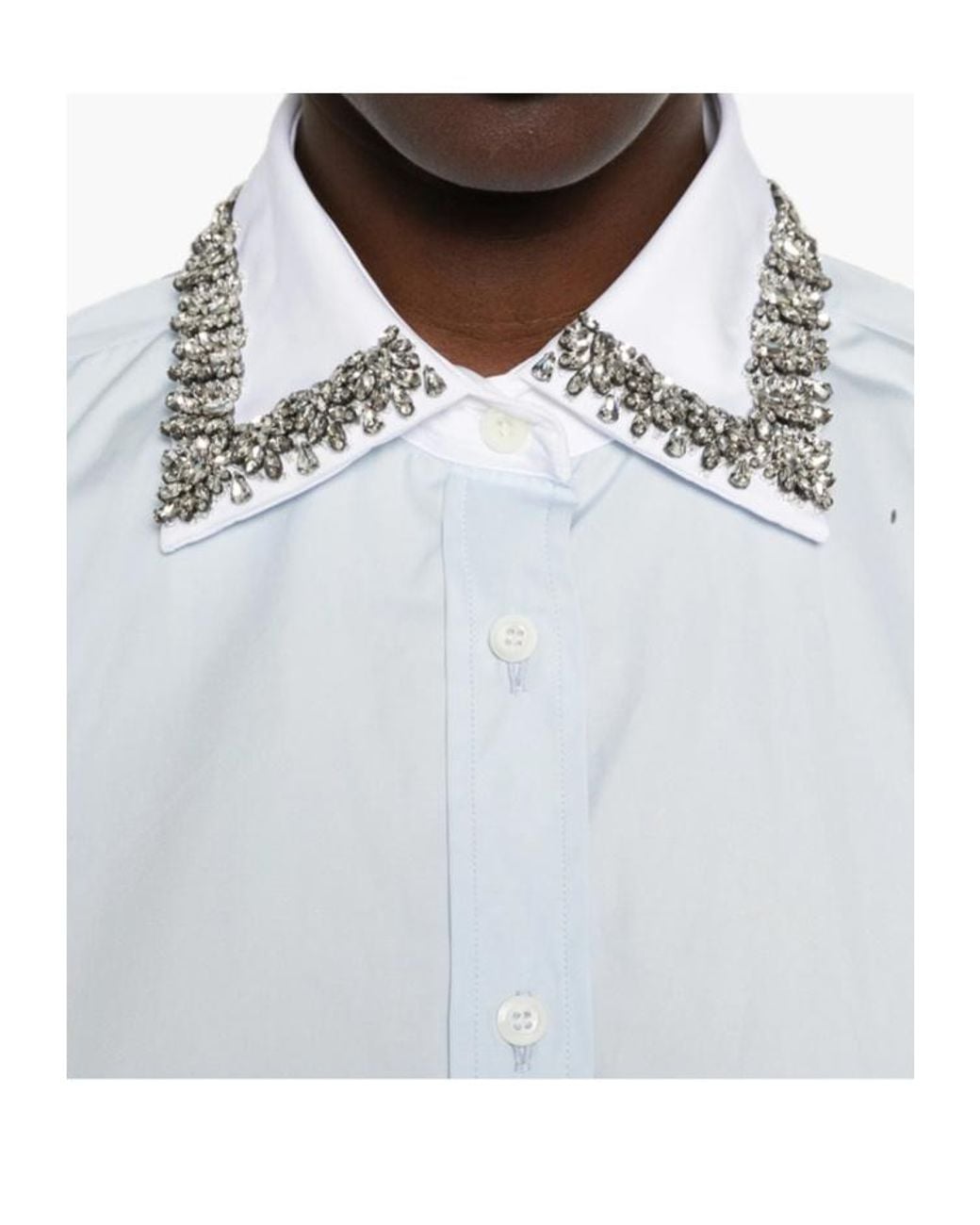 Prada White Embellished Collar Shirt