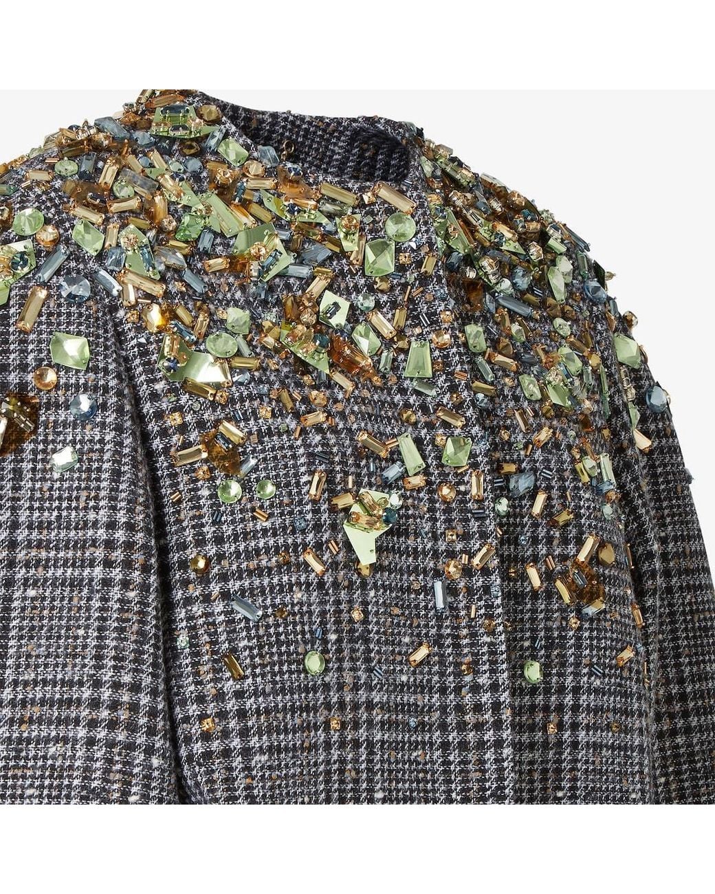 Fendi Gray Cocoon-Style Embellished Belted Tweed Jacket