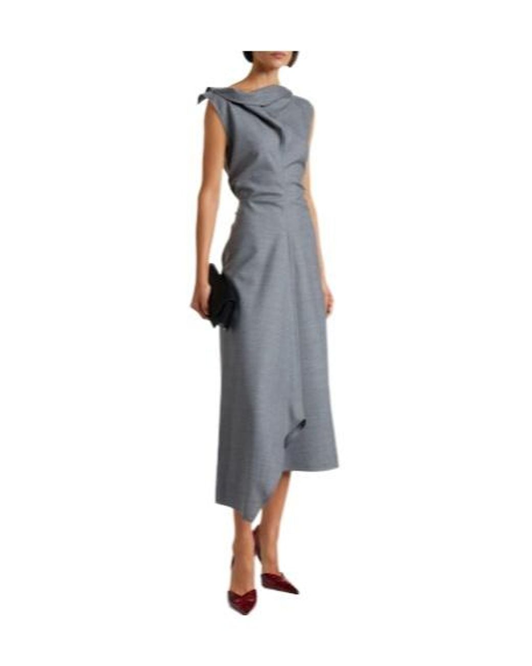 Victoria Beckham Gray Draped Asymmetric Wool Midi Dress