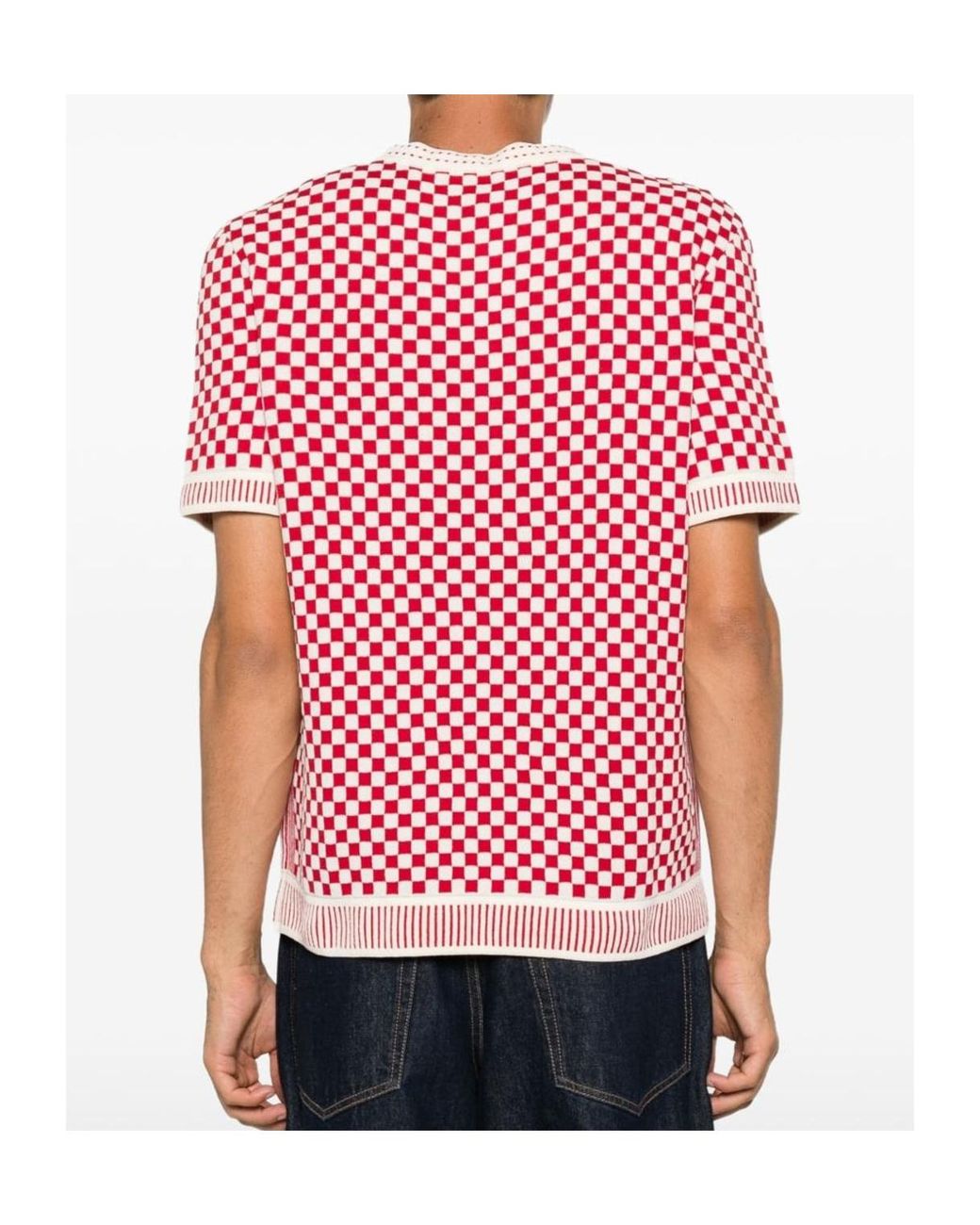 Casablanca Red Checkerboard-Knit Logo-Patch Sweater for men