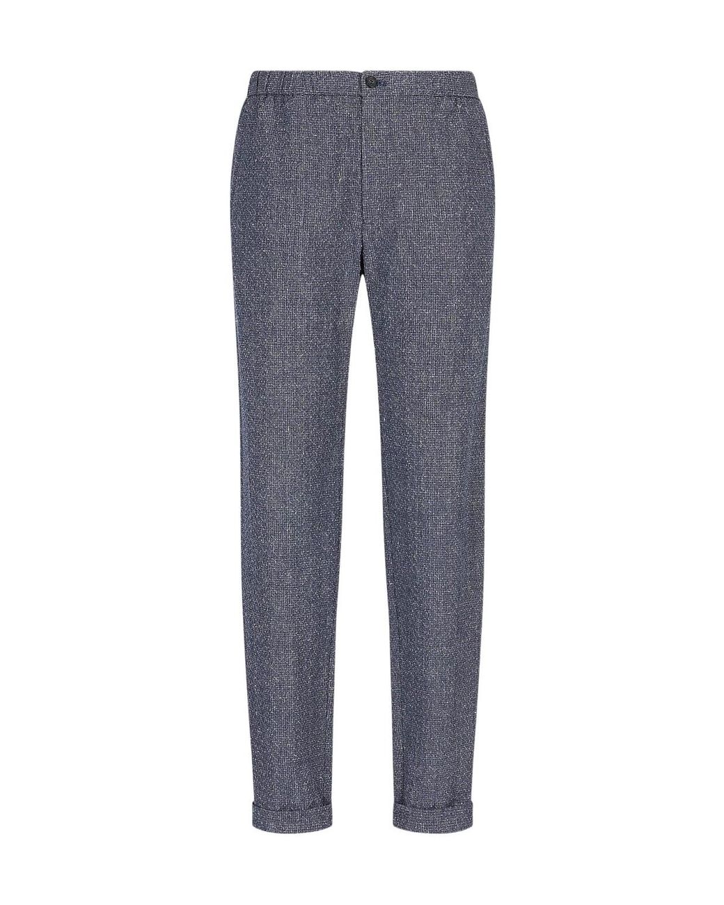 Emporio Armani Blue Textured Woven Cropped Trousers for men