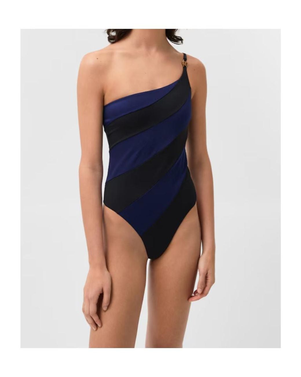 Versace Blue Asymmetric Striped Swimsuit