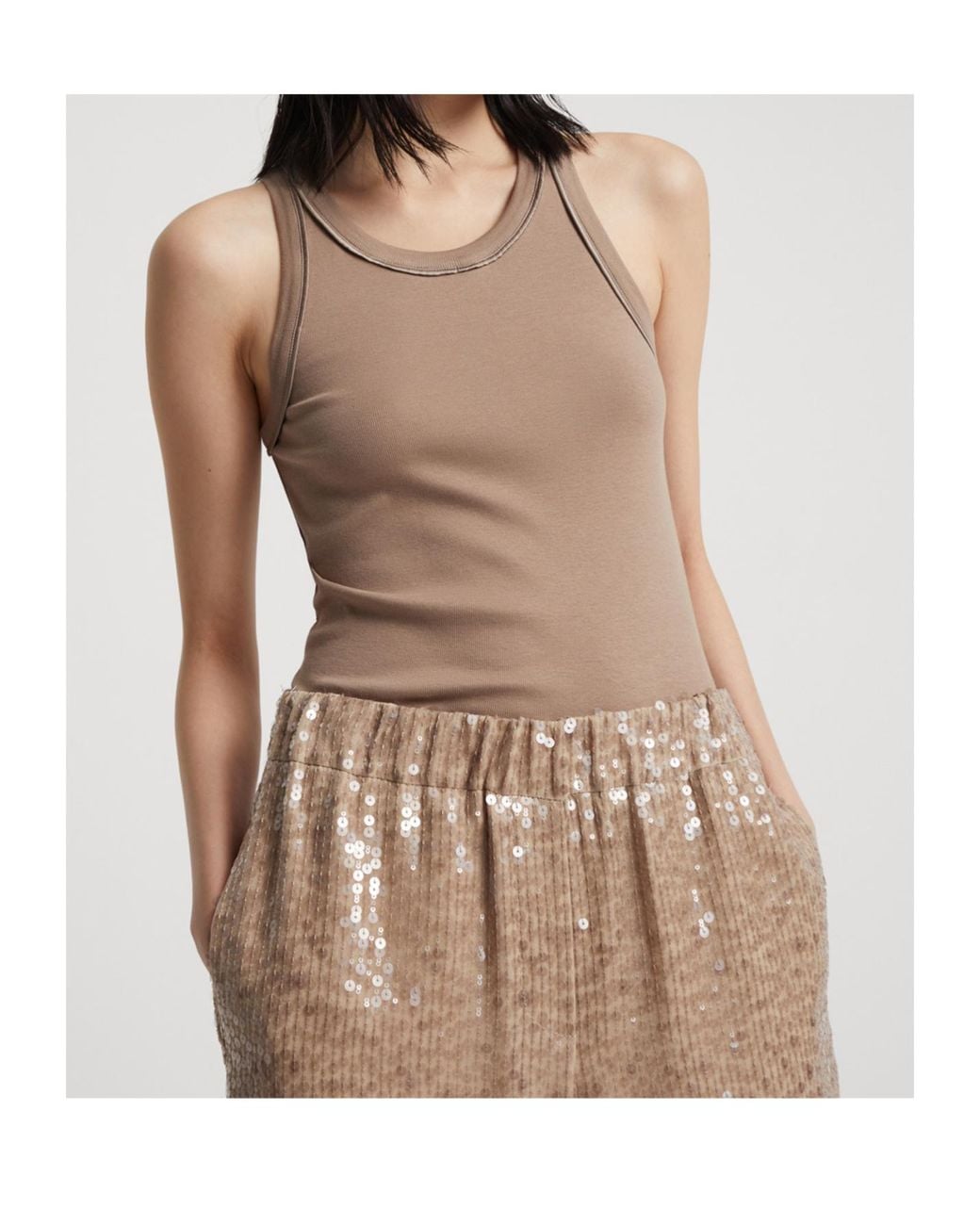 Brunello Cucinelli Brown Stretched Ribbed Jersey Top