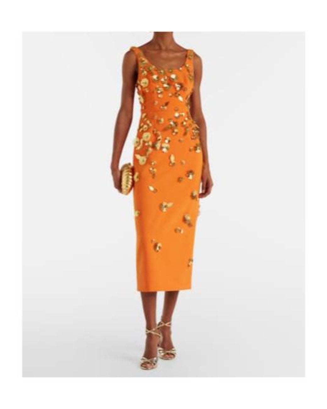 Carolina Herrera Orange Floral-Appliqué Gown