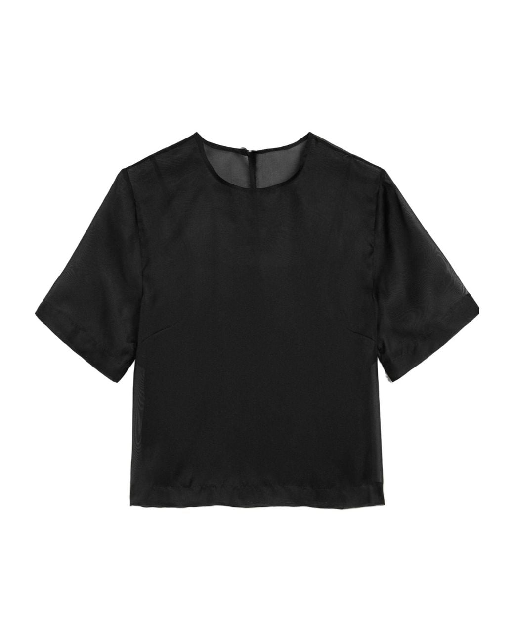 AMI Black Short-Sleeves Sheer Top
