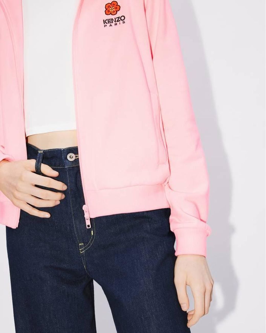 KENZO Pink 'Boke Flower Crest' Hooded Embroidered Zip-Up Cardigan