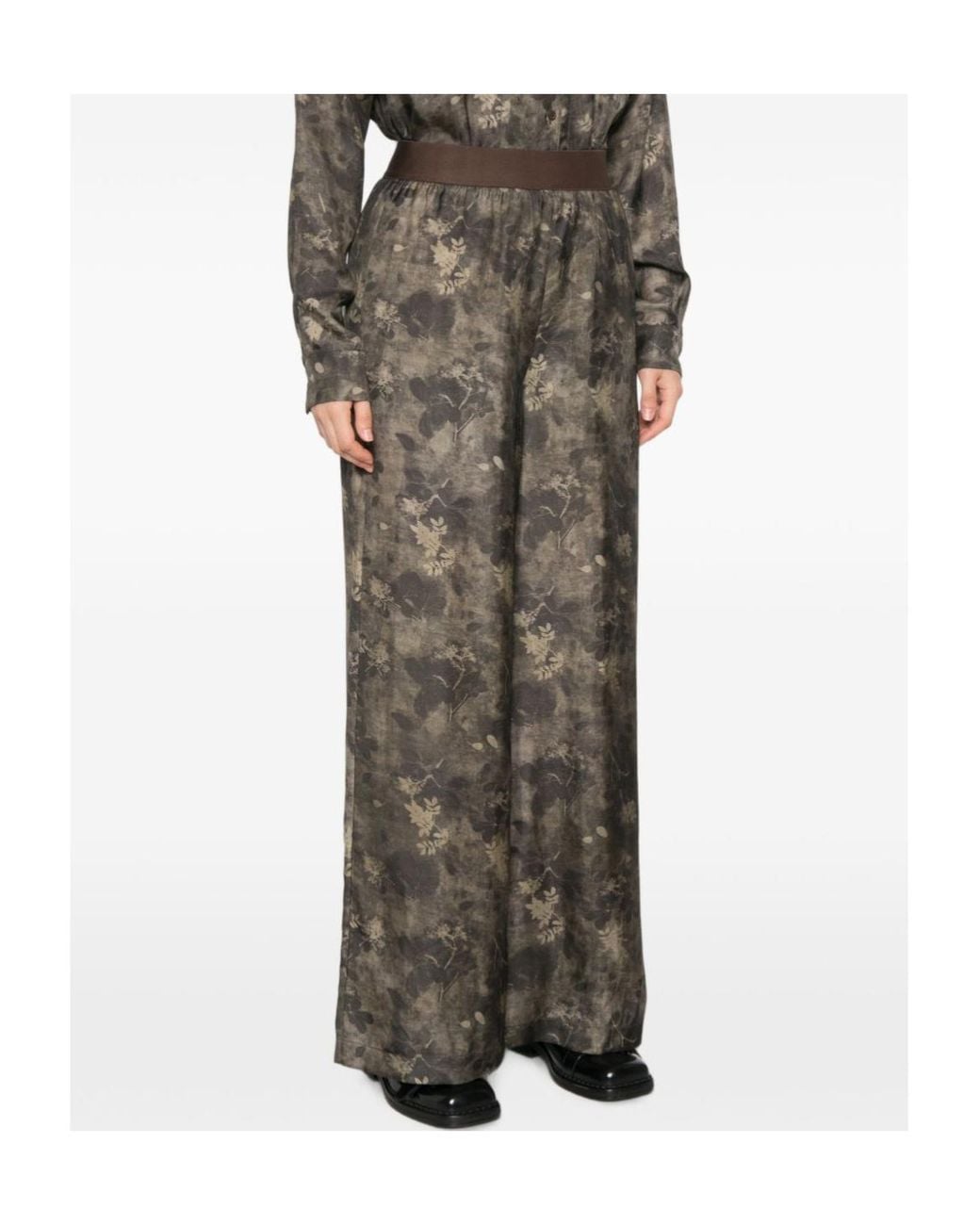 Uma Wang Brown Pansy Printed Trousers