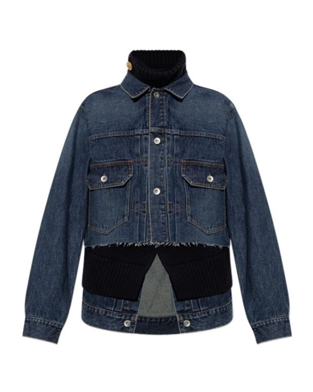 Sacai Blue Cropped Panelled Denim Jacket