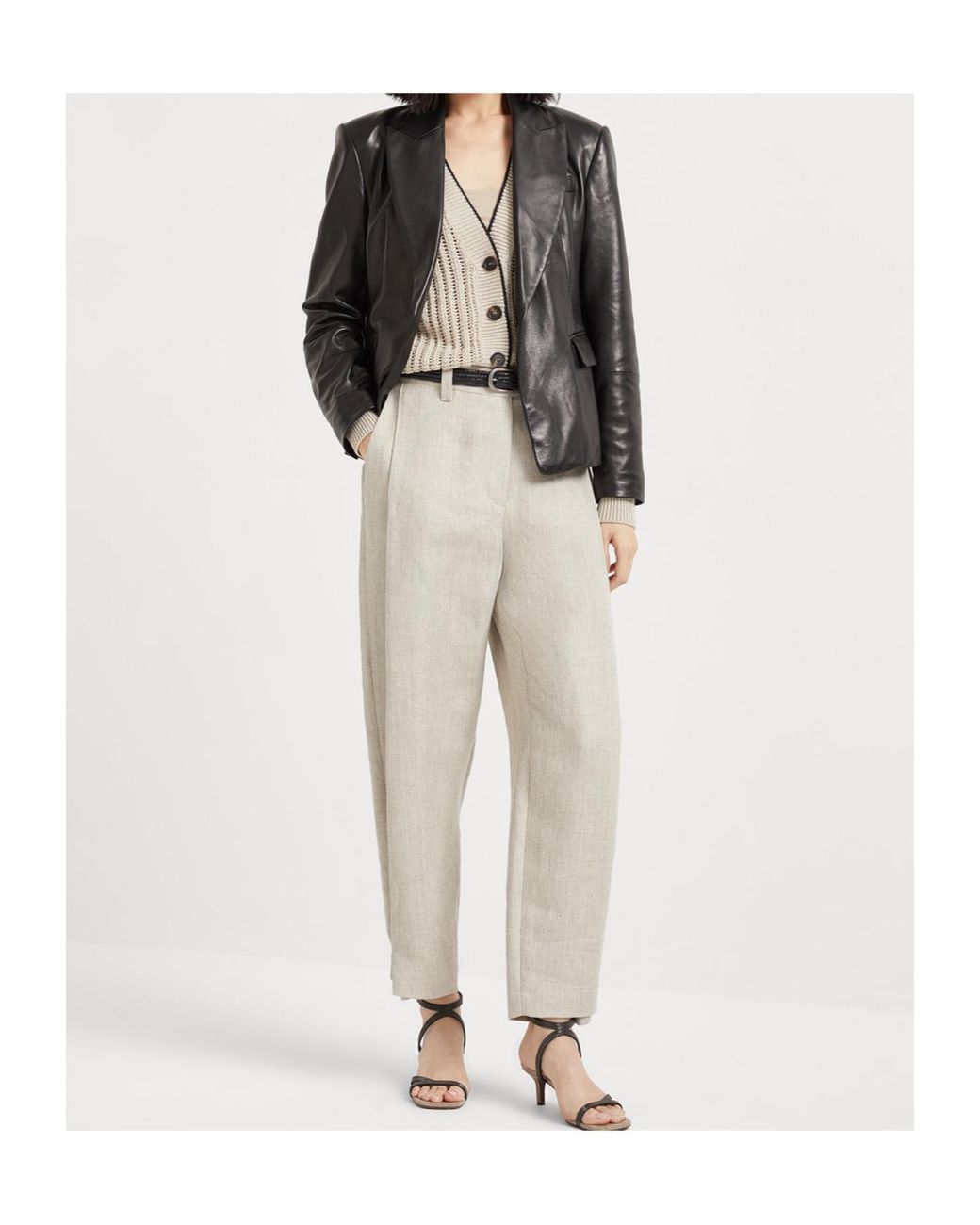Brunello Cucinelli Brown V-Neck Contrast-Trim Cardigan