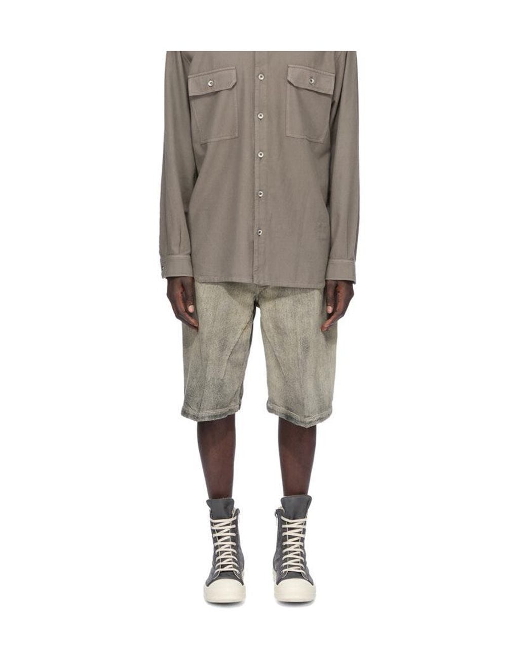 Rick Owens Gray Washed-Effect Knee-Length Shorts for men