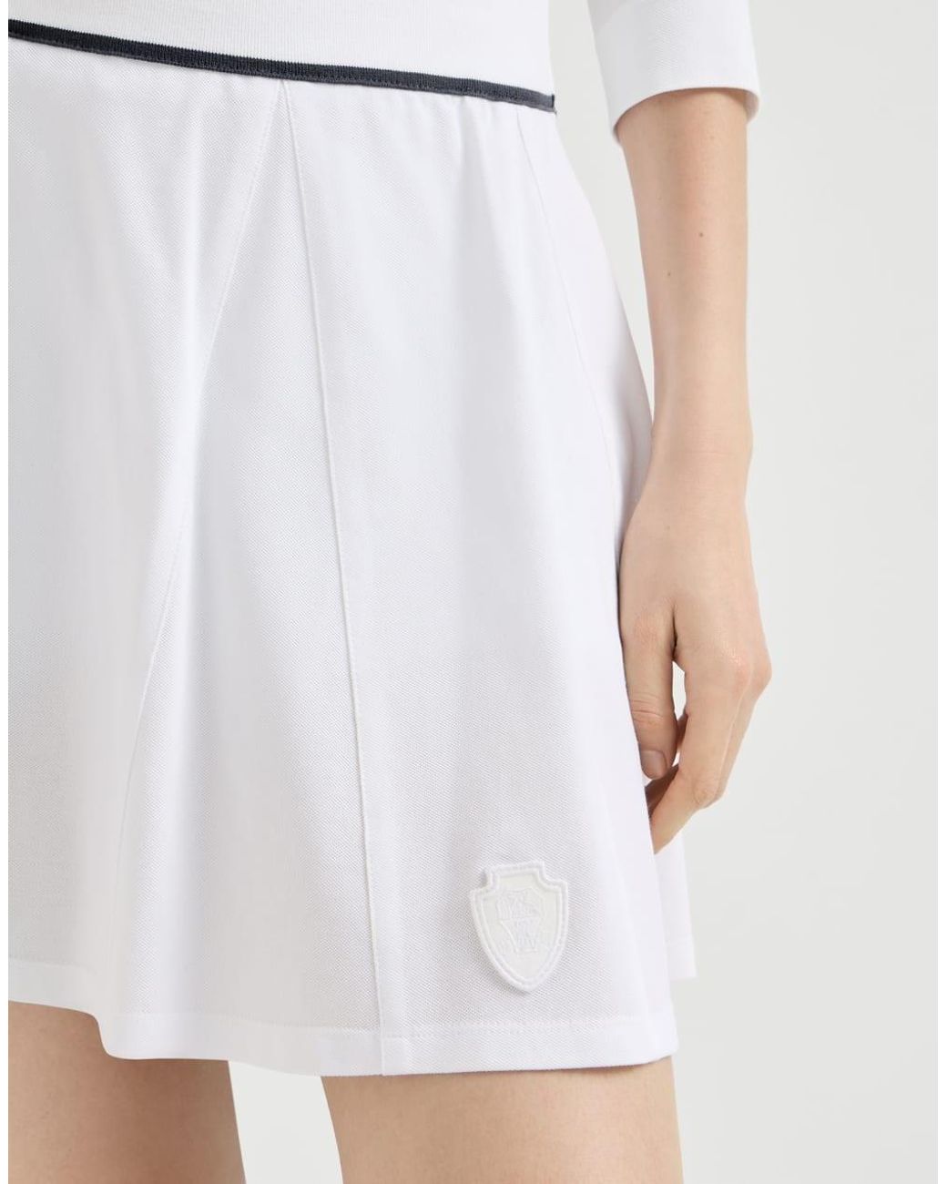 Brunello Cucinelli White Stretch Cotton Piqué Mini Skirt With Logo