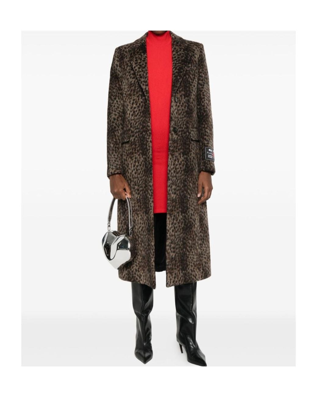 MSGM Brown Print Single Breasted Long Coat