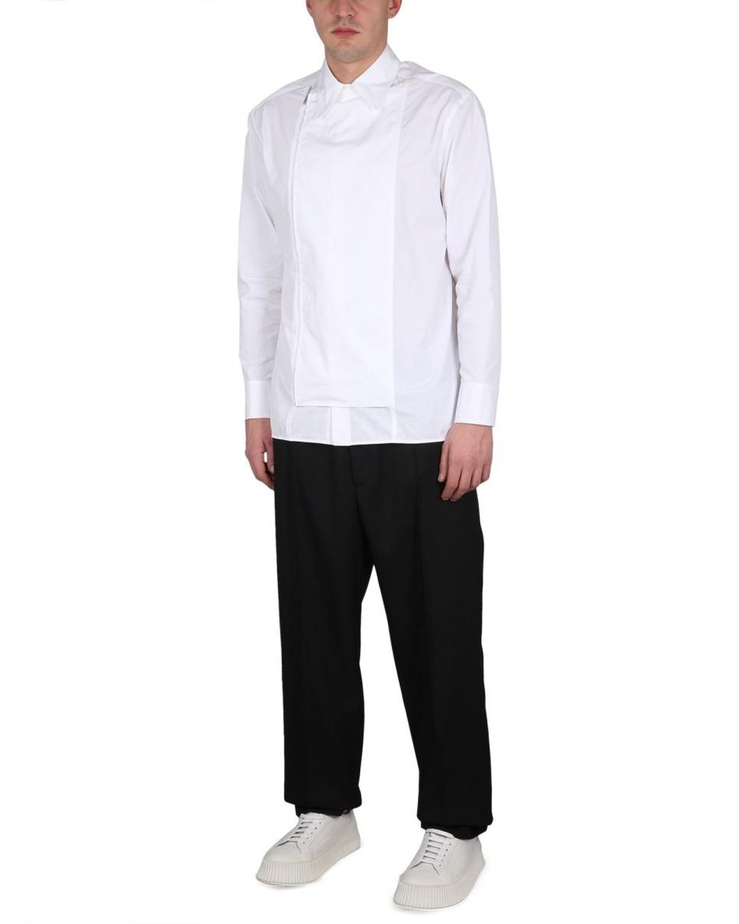 Jil Sander White Zipped Long-Sleeved Shirt for men