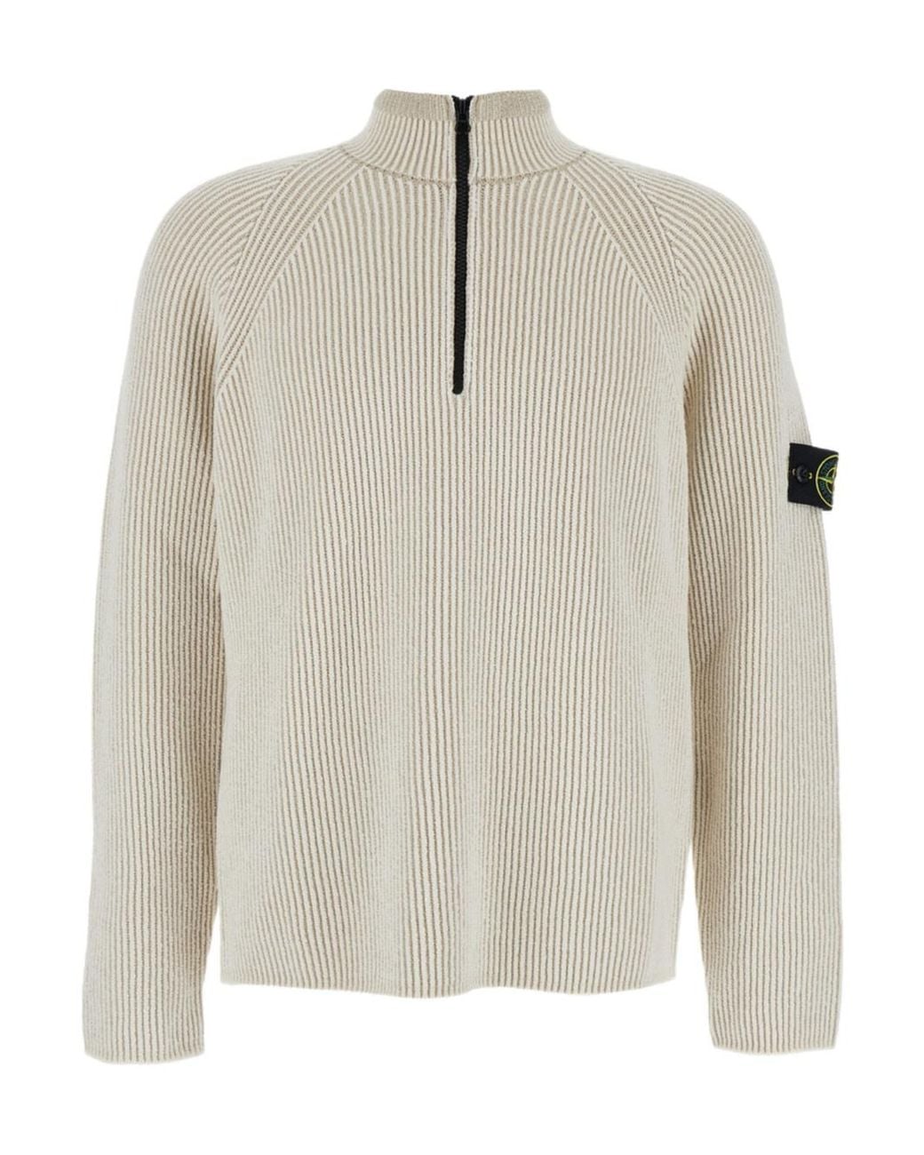 Stone Island White Compass Patch Half-Zipped Knitted Jumper for men