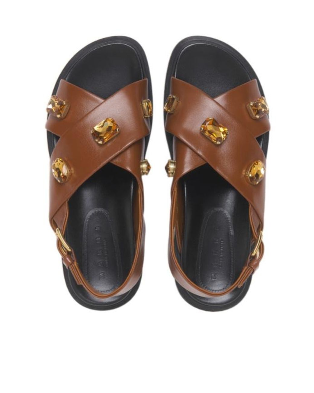 Marni Brown Crisscross Embellished Sandals