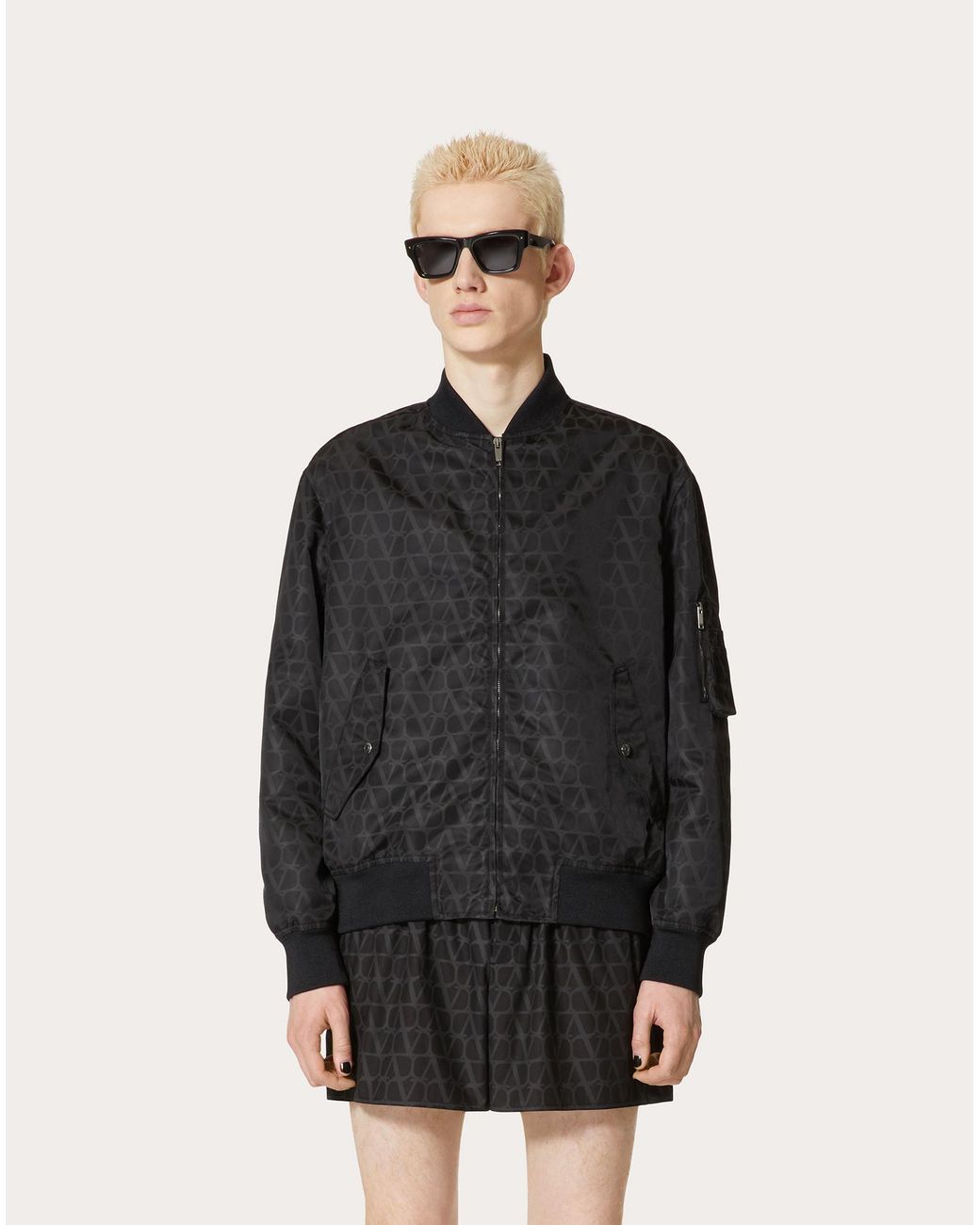 Valentino Black Toile Iconographe Zip-Up Bomber Jacket for men
