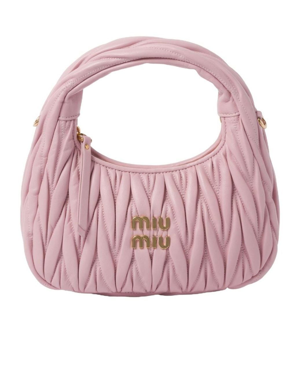 Miu Miu Pink Miu Wander Matelassé Nappa Leather Mini Hobo Bag