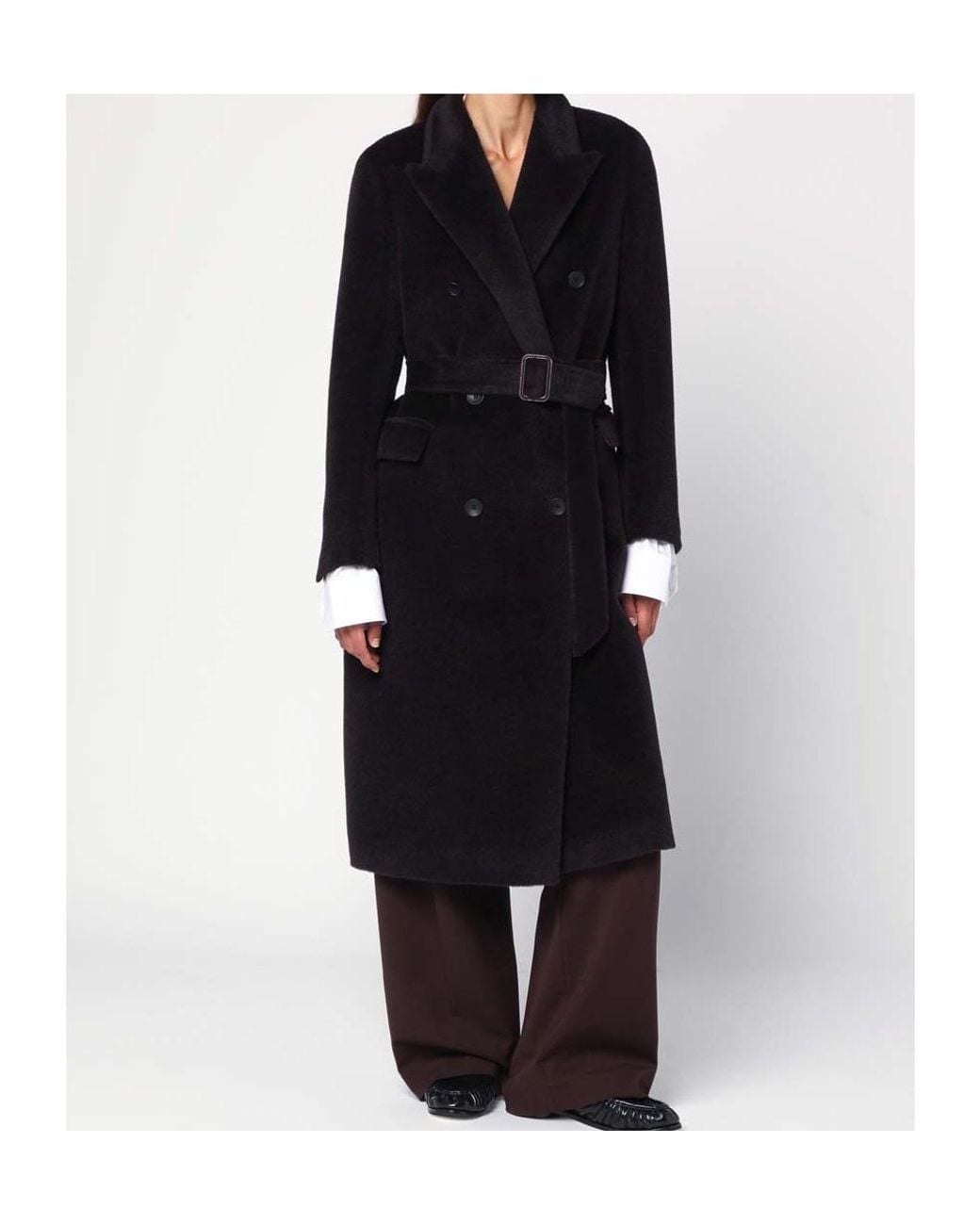 Tagliatore Black Double-Breasted Belted Coat