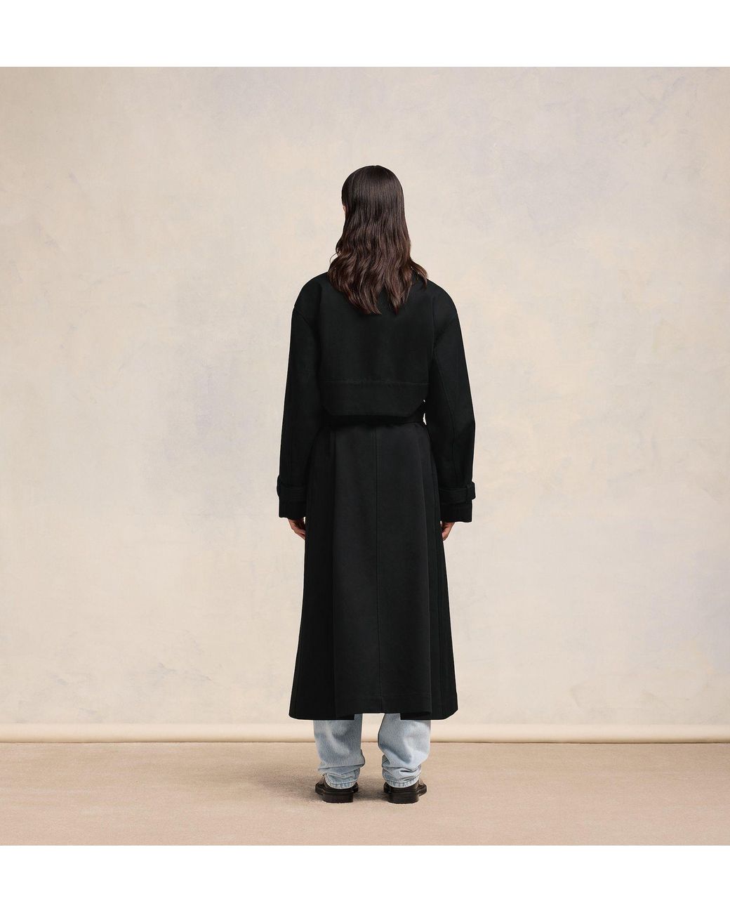 AMI Black Belted Cotton Trench Coat for men