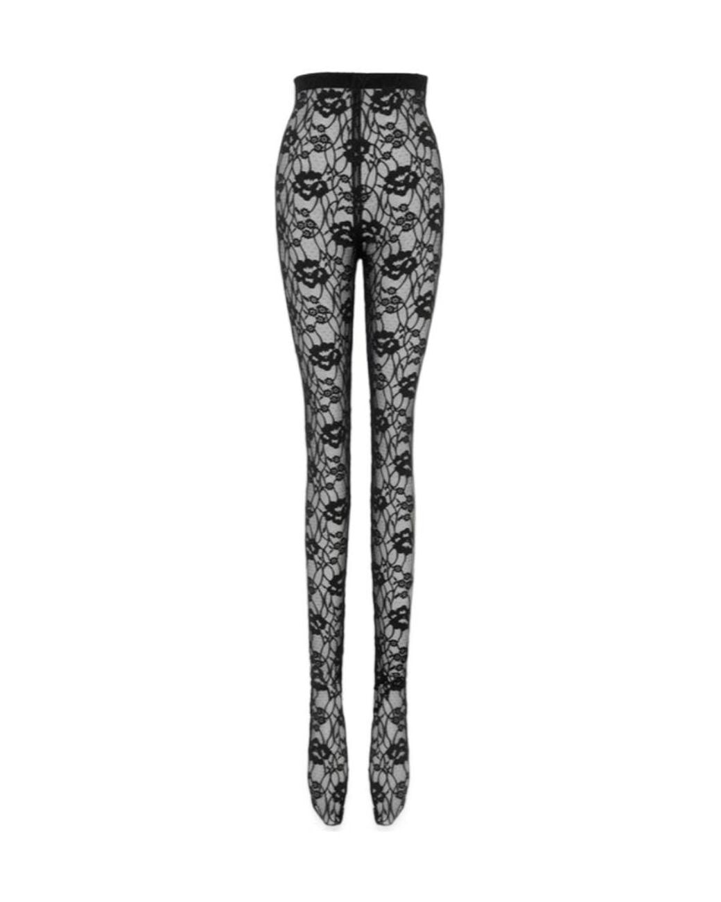 Saint Laurent Gray Lace Stretch Legging Tights