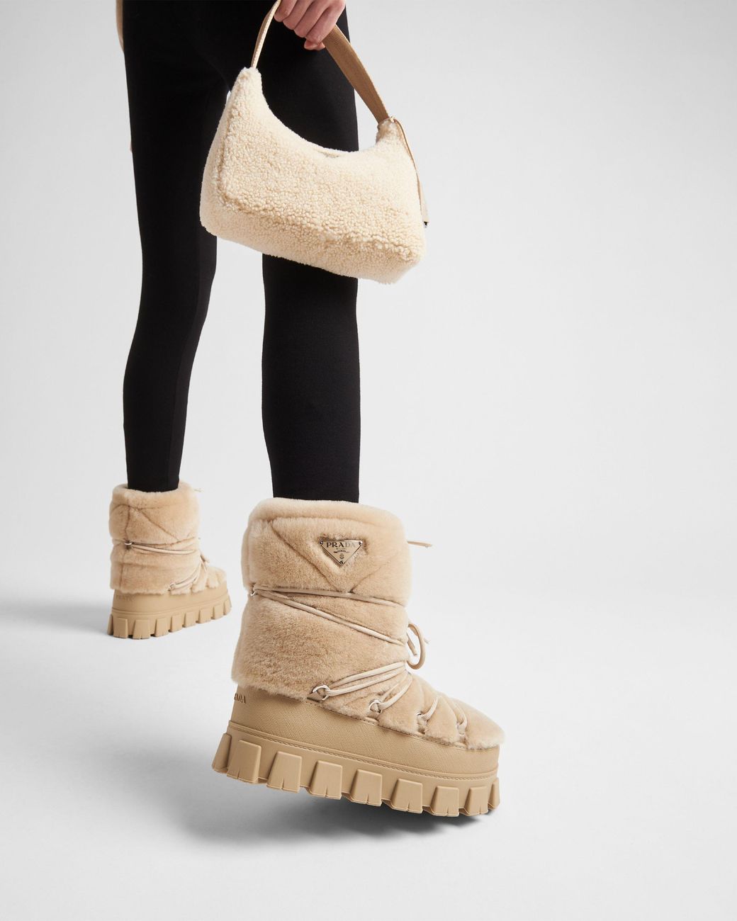 Prada Natural Logo Plaque Chunky Ankle Boots