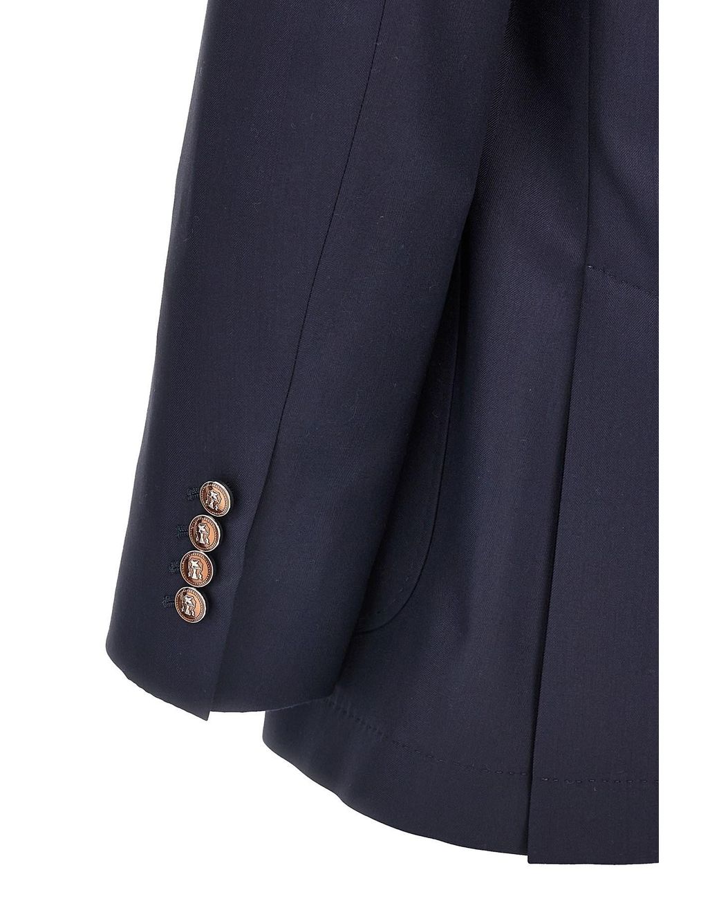 Brunello Cucinelli Blue Double Breasted Twill Blazer for men