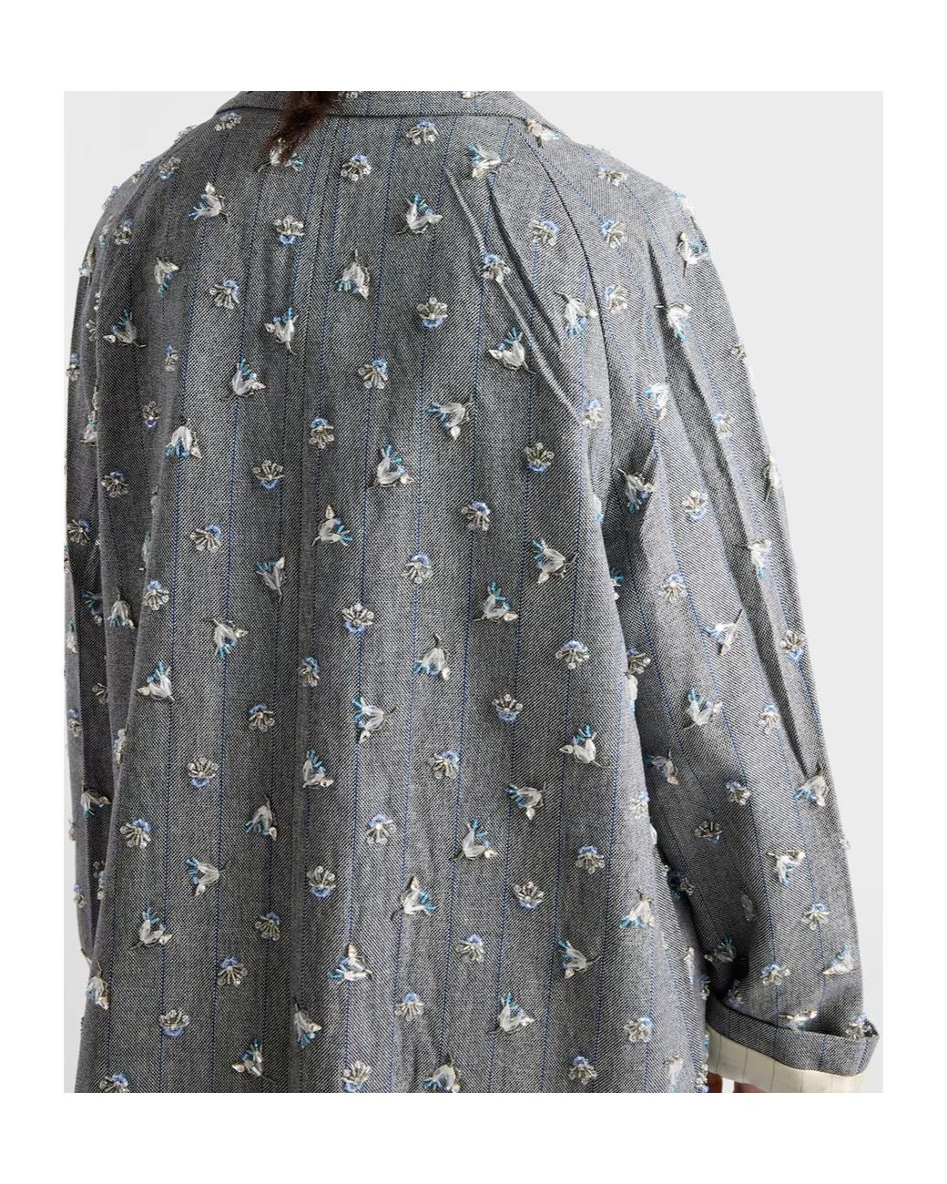Prada Gray Single-Breasted Embroidered Pinstripe Coat