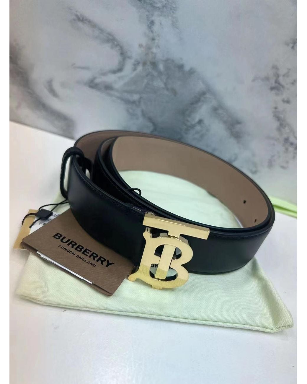 Burberry White Tb Plaque Buckle Belt
