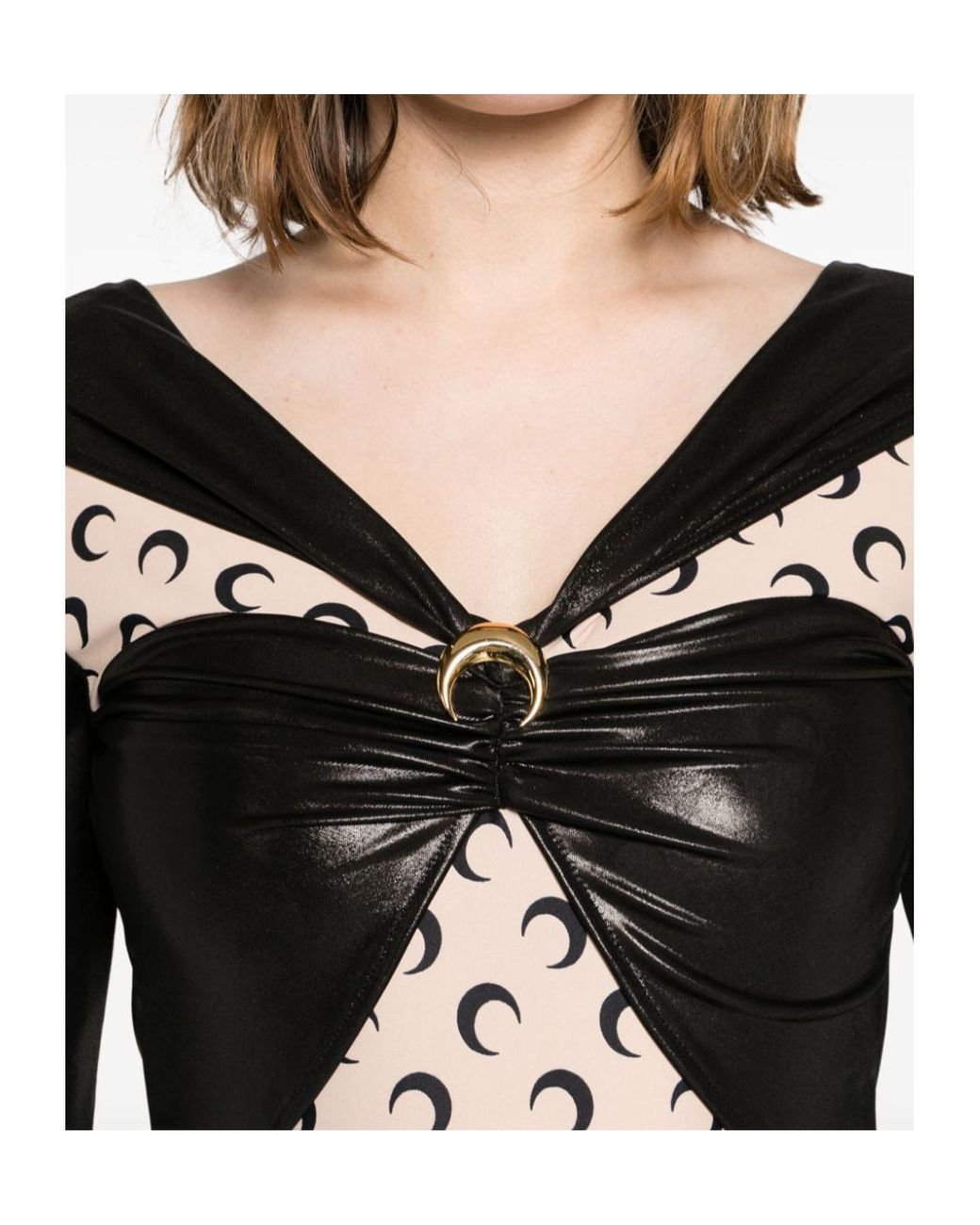 MARINE SERRE Black Draped Bodysuit