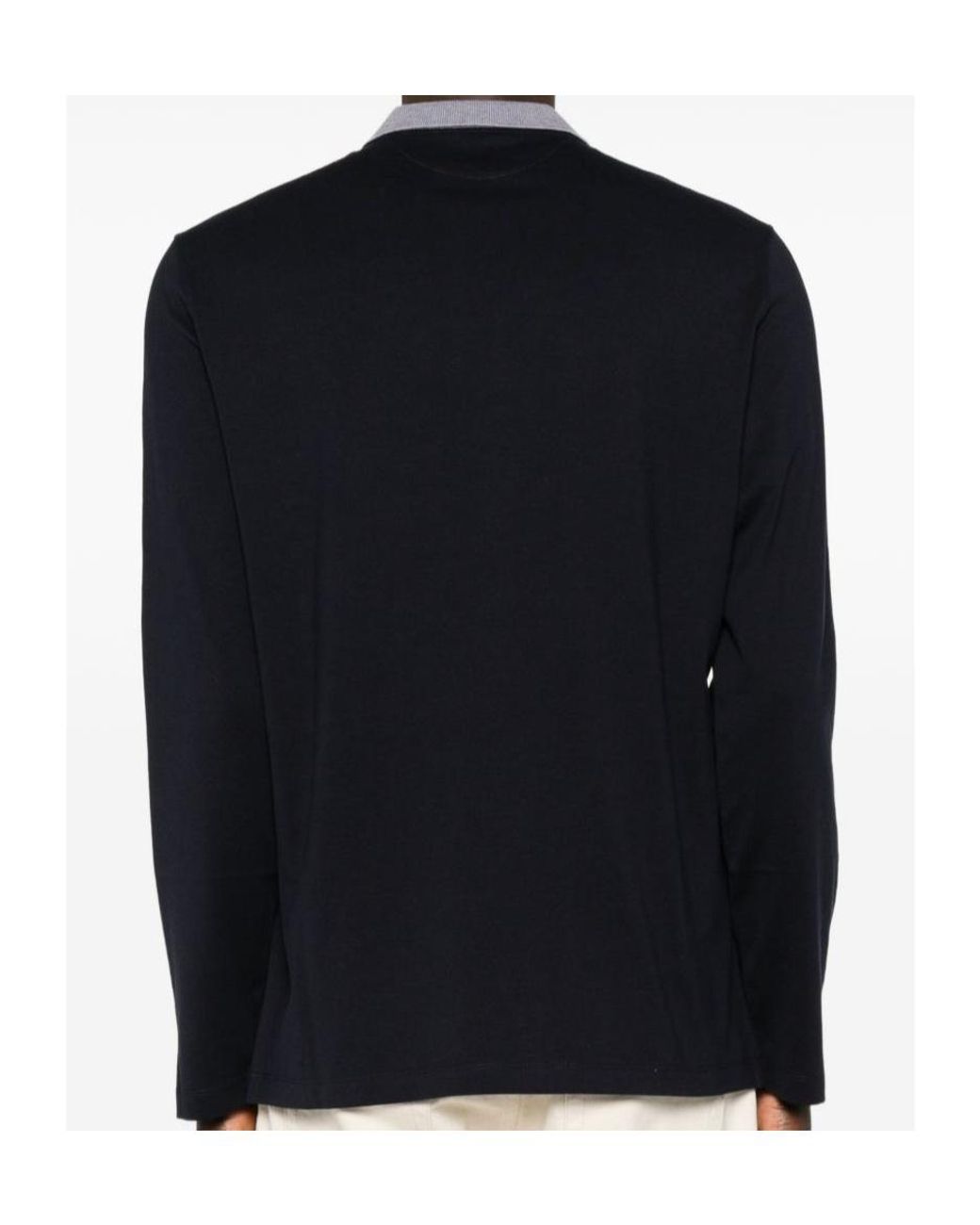 Brunello Cucinelli Black Logo Embroidered Long-Sleeved Polo Shirt for men
