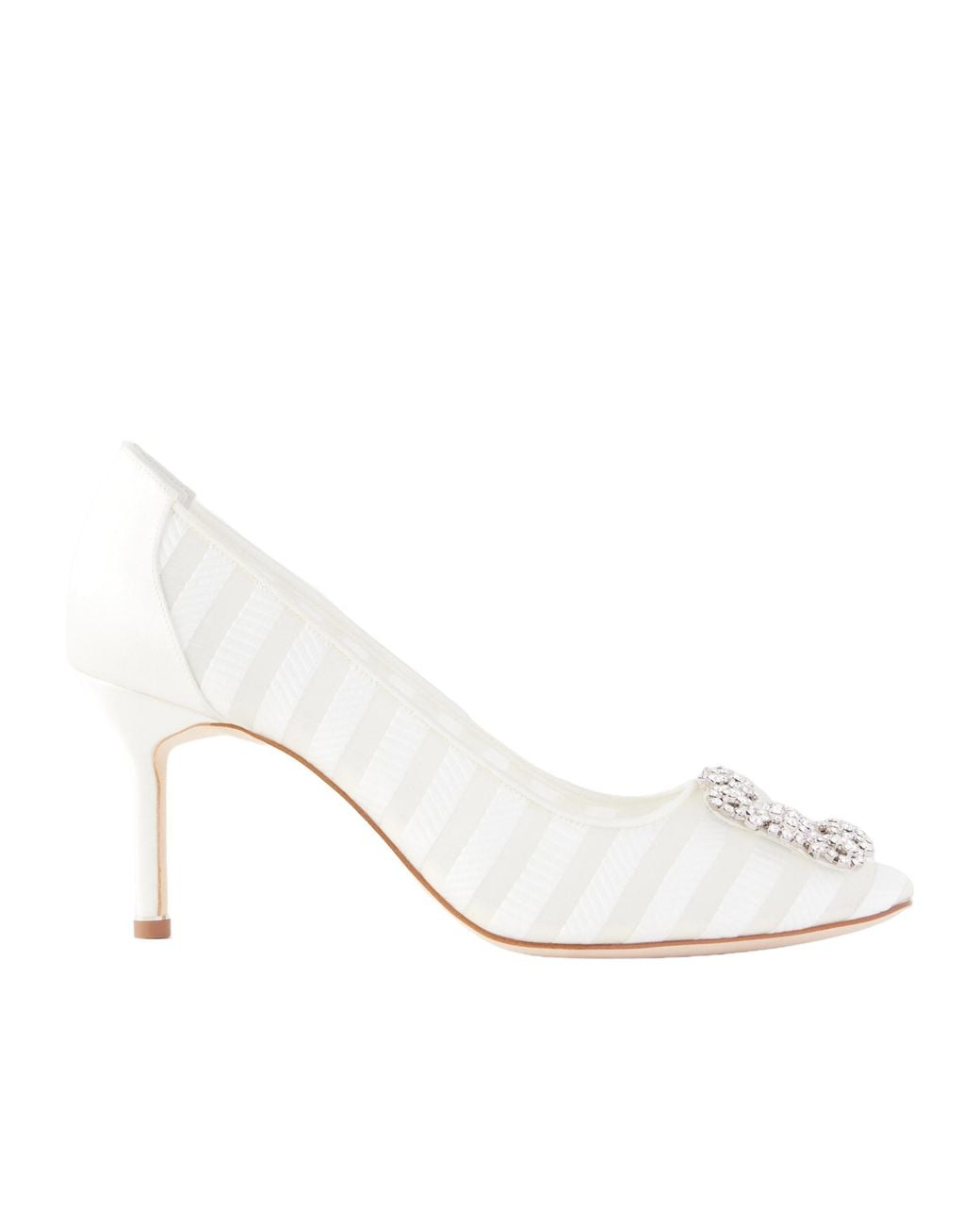 Manolo Blahnik White Crystal Embellished Heeled Pumps