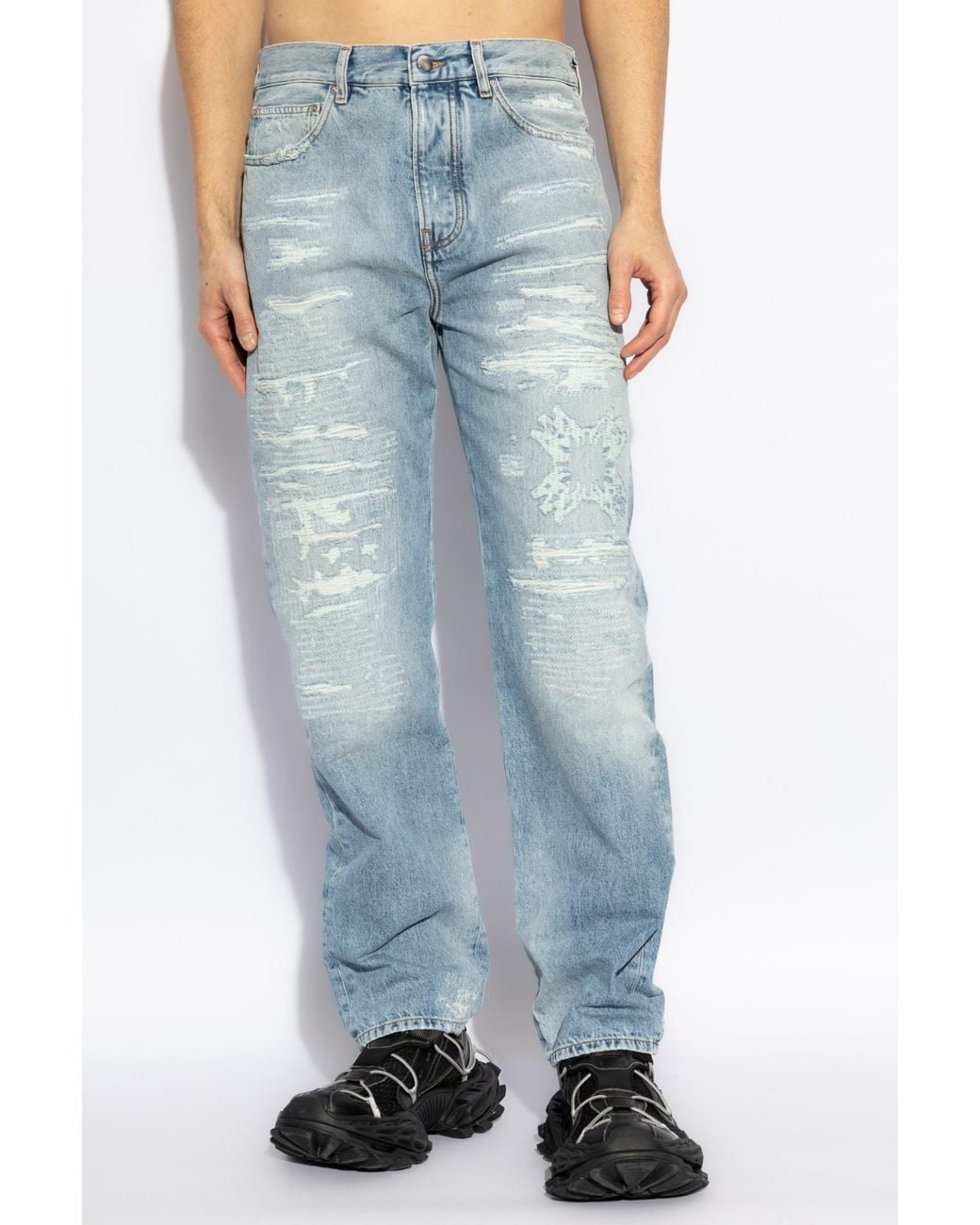 Amiri Blue Distressed Straight-Leg Jeans for men