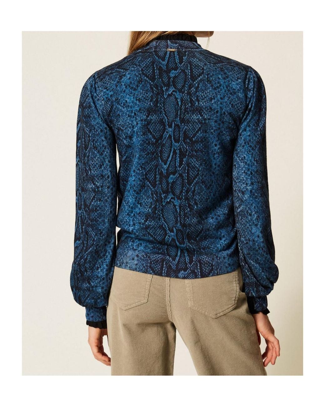 Twinset Blue Python-Print Wool Jumper