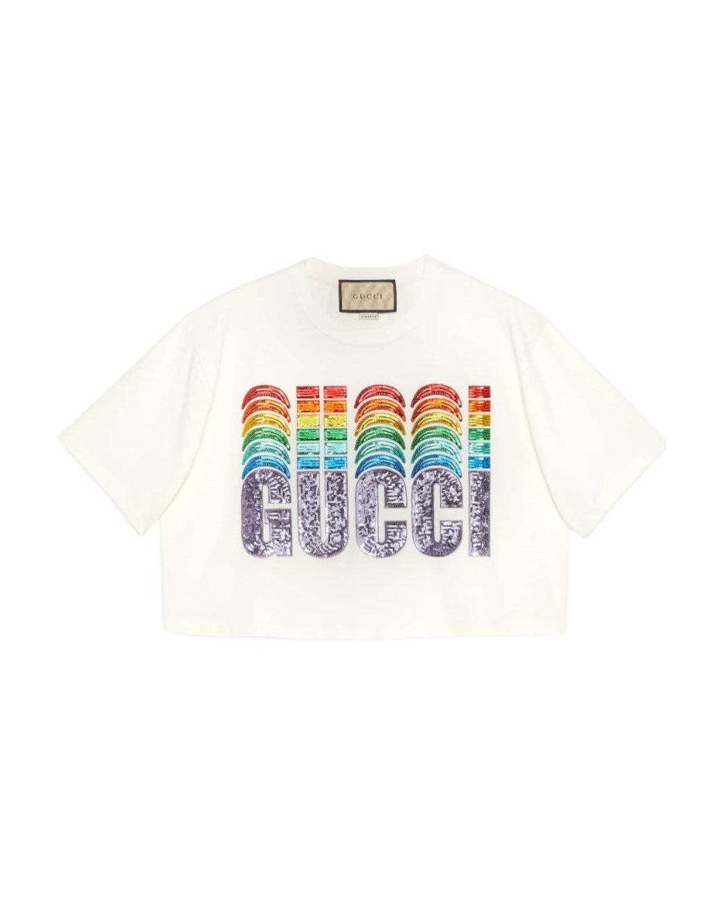Gucci White Sequinned Logo Cropped T-Shirt