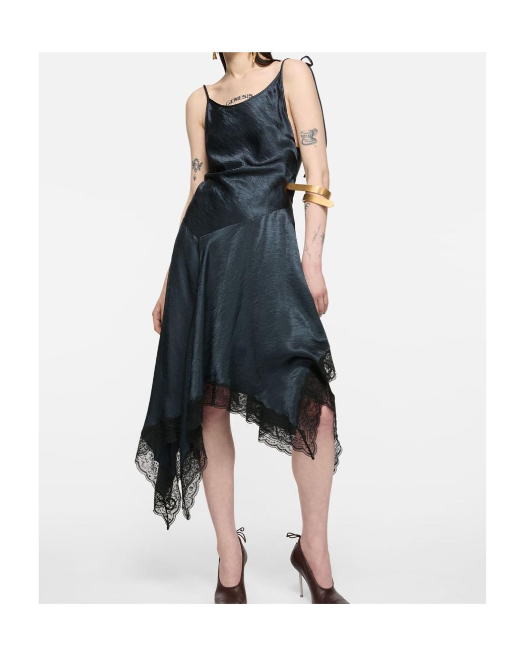 Acne Blue Satin Lace Dress
