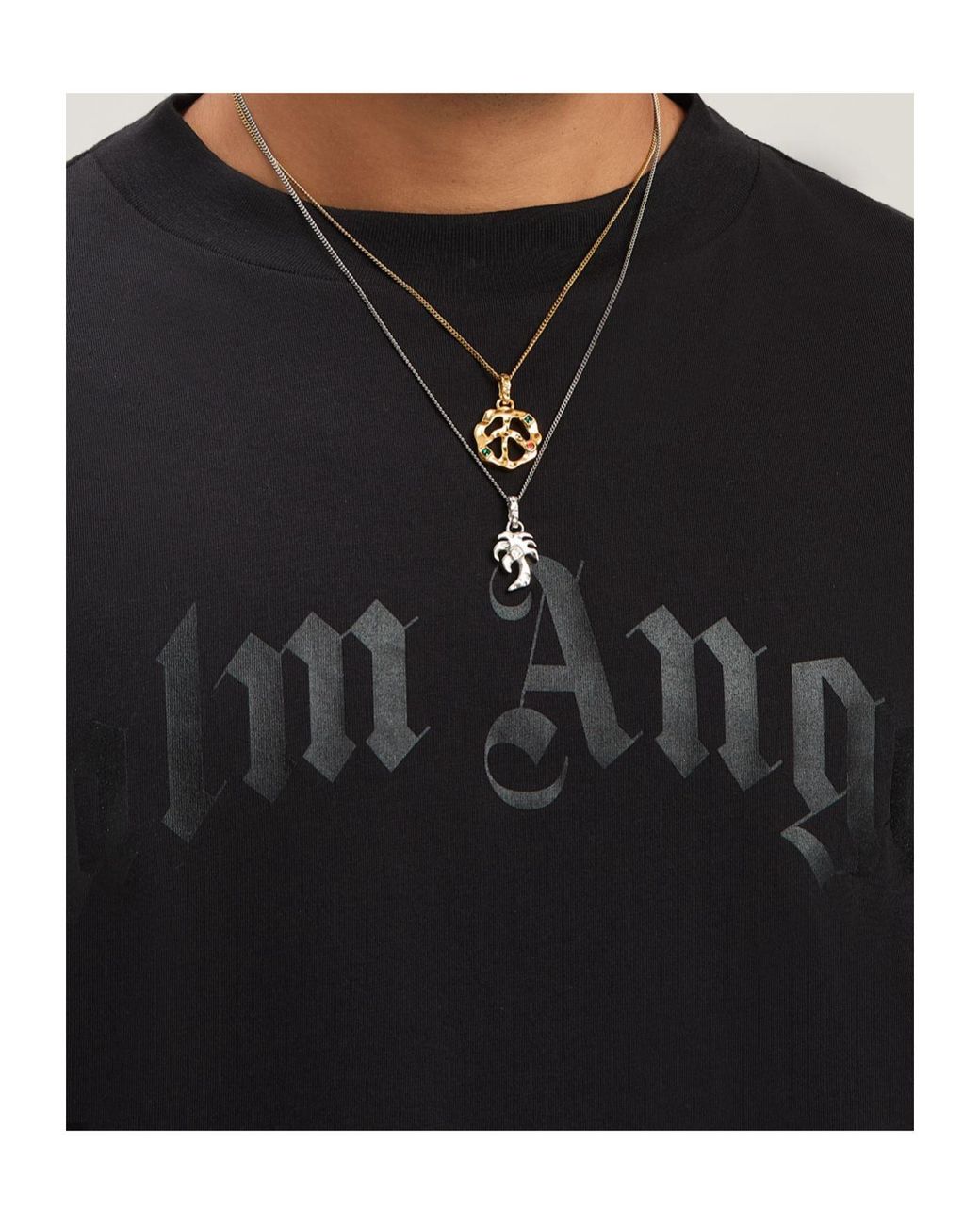 Palm Angels Black Curved Logo Printed Crewneck T-Shirt for men