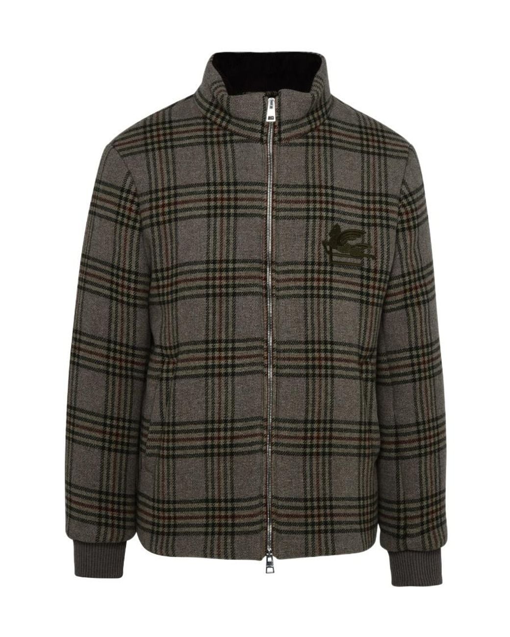 Etro Green Logo Embroidered Checked Zipped Jacket for men