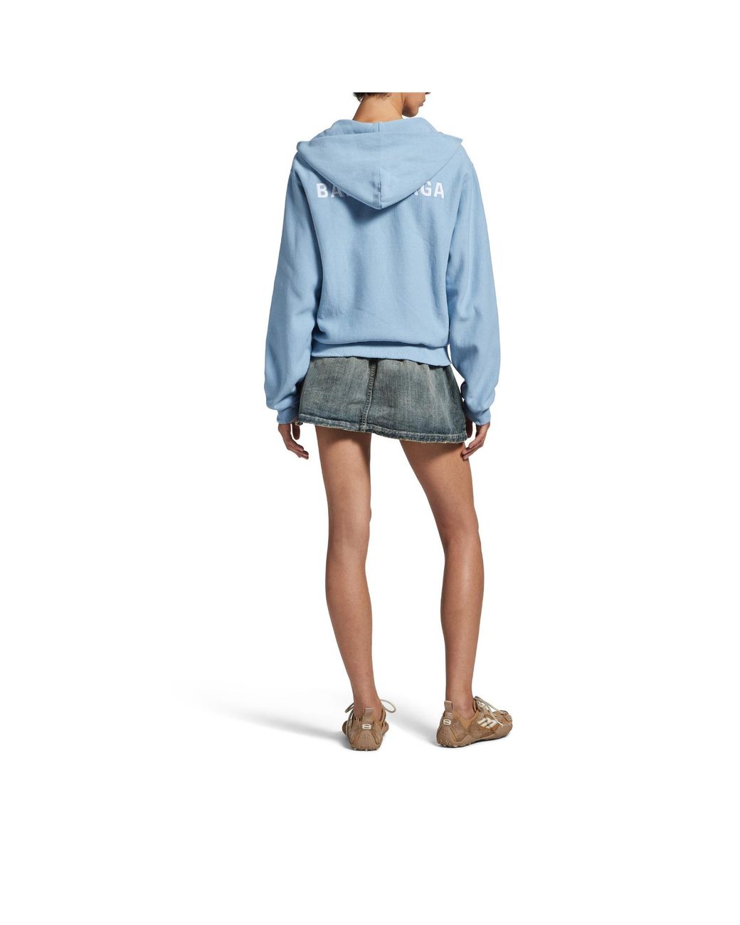 Balenciaga Blue Cotton Zip-Up Hoodie