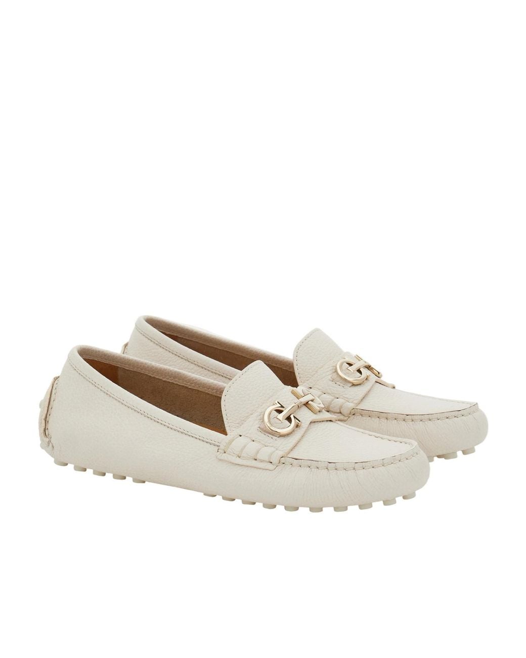Ferragamo White Gancini Detailed Loafers