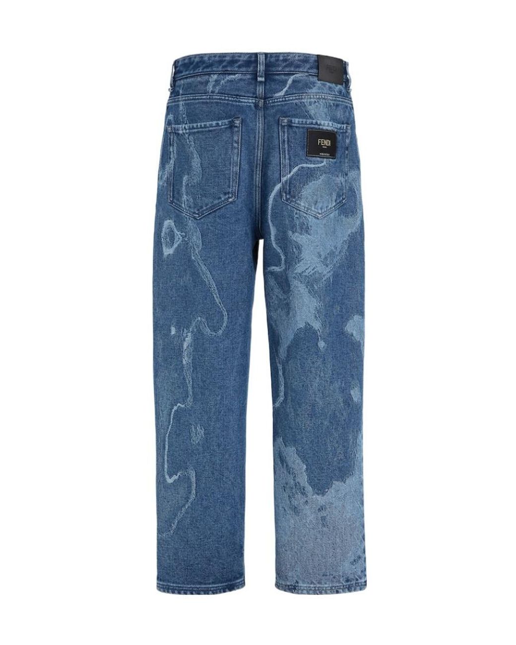 Fendi Blue Contrasted Logo Motif Denim Trousers for men