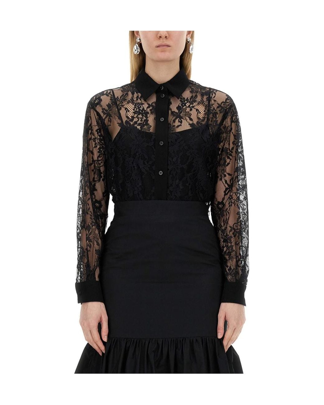 Moschino Black Lace Lapel Blouse