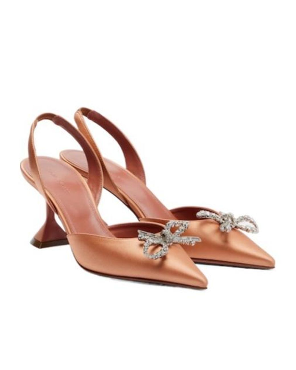AMINA MUADDI Pink Embellished Satin Slingback Pumps