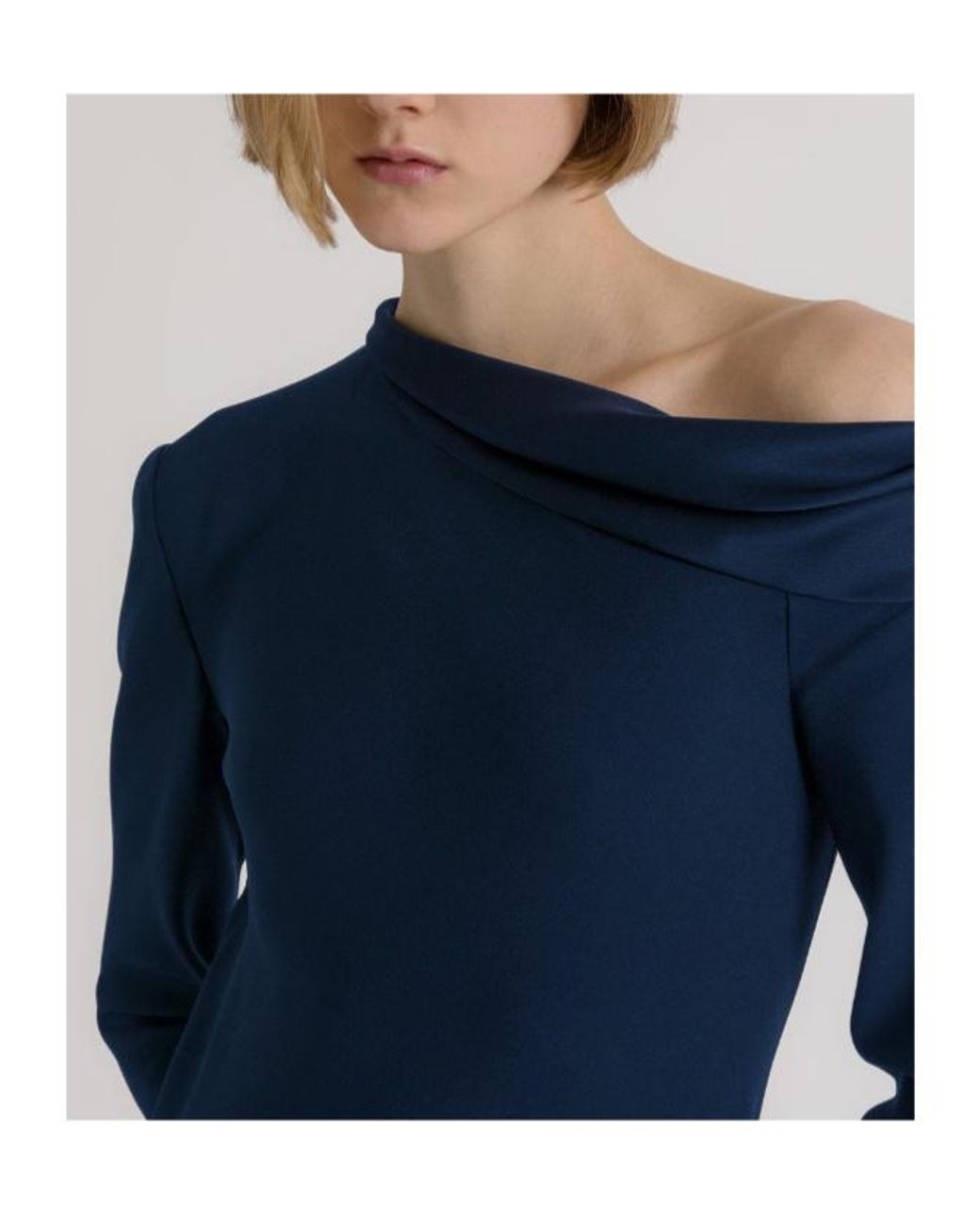 Alberta Ferretti Blue Asymmetric-Neck Long-Sleeve Dress