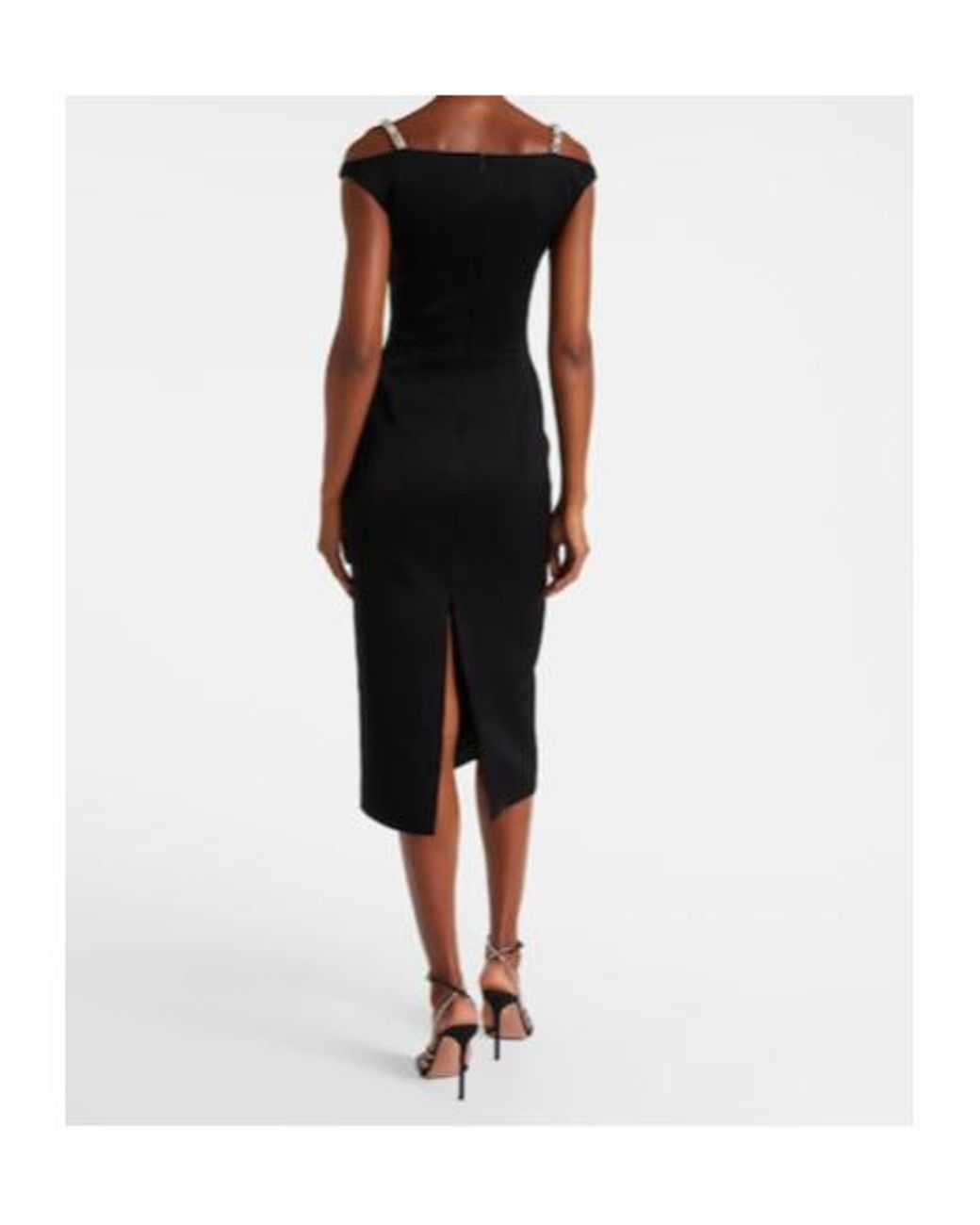 David Koma Black Crystal-Embellished Satin Midi Dress