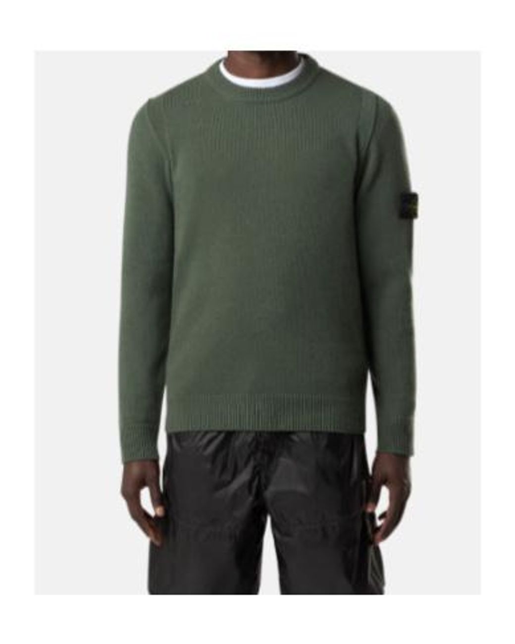 Stone Island Green Logo Patch Crewneck Jumper for men