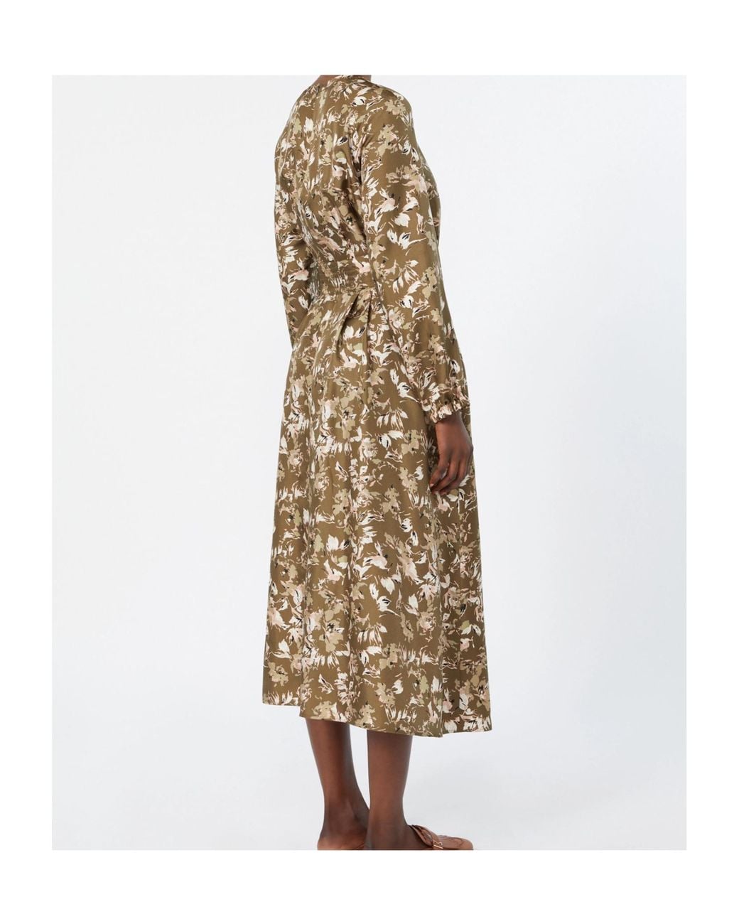 Max Mara Natural Floral-Print Belted Midi Dress