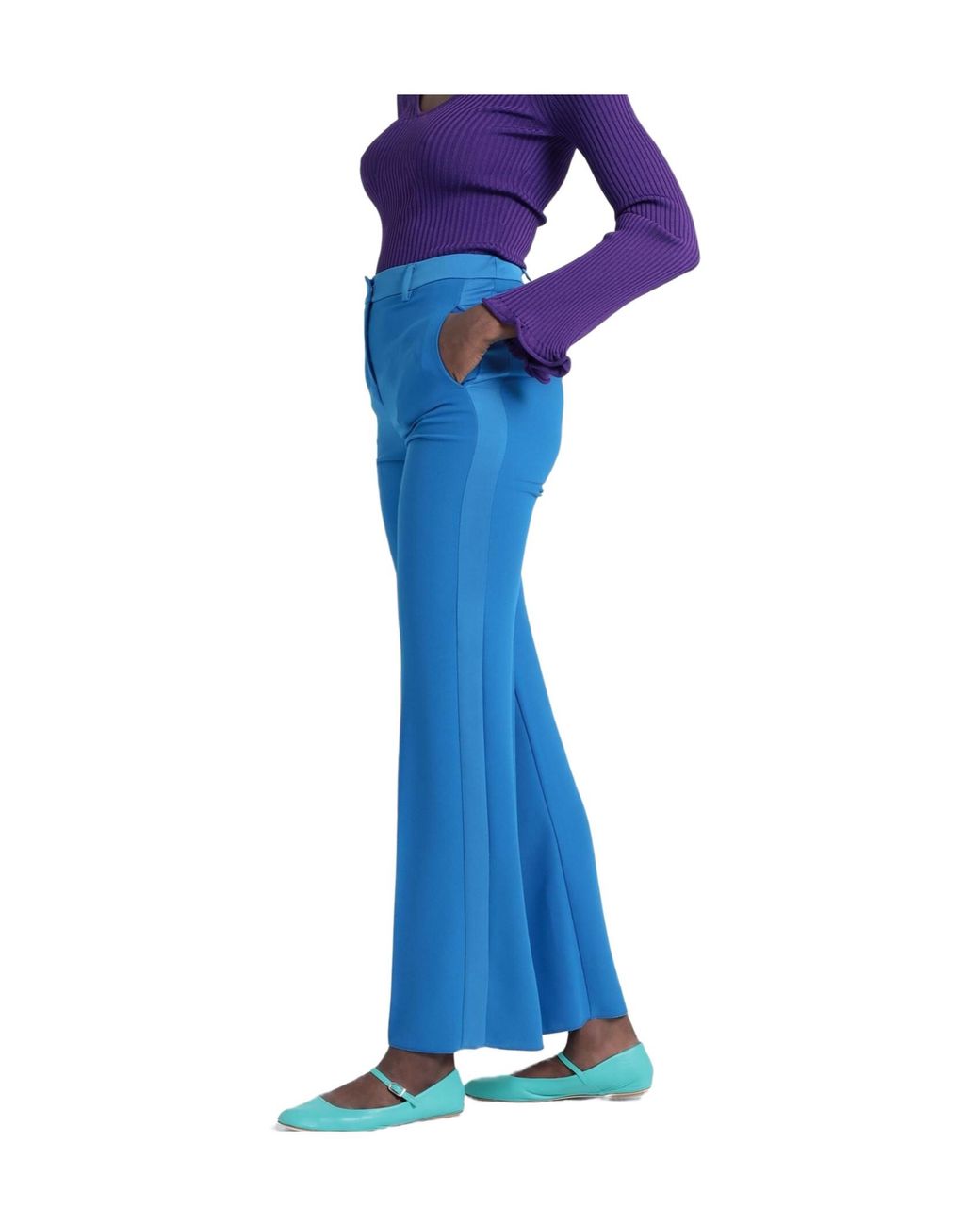 MAX&Co. Blue Solid-Colored Satin Trousers