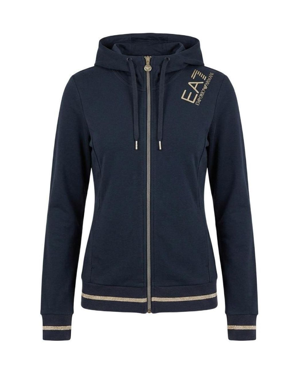 EA7 Blue Logo Hooded Casual Coat