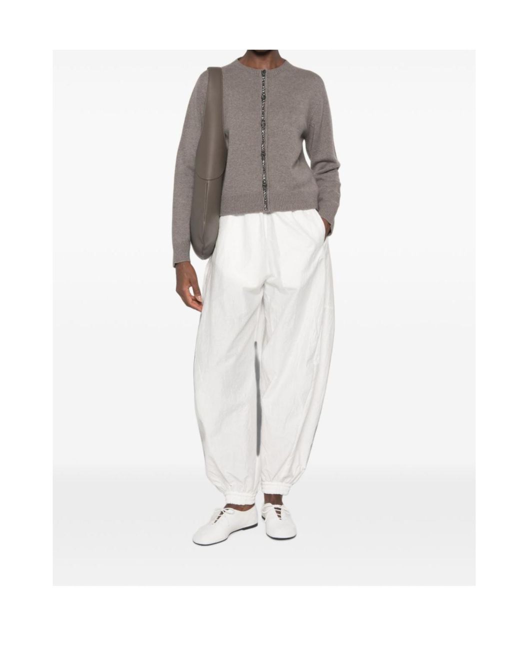 Fabiana Filippi Gray Embellished Crewneck Cardigan